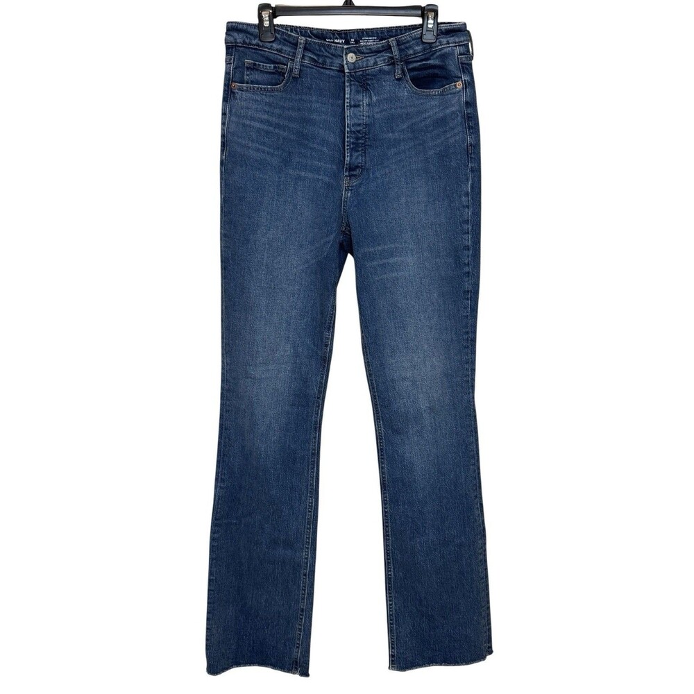 Old Navy Women’s Jeans Size 10 Tall Extra High Rise Kicker Bootcut Raw Hem Blue